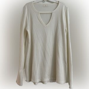 Anthropologie T.La Cream Cutout V-Neck Top